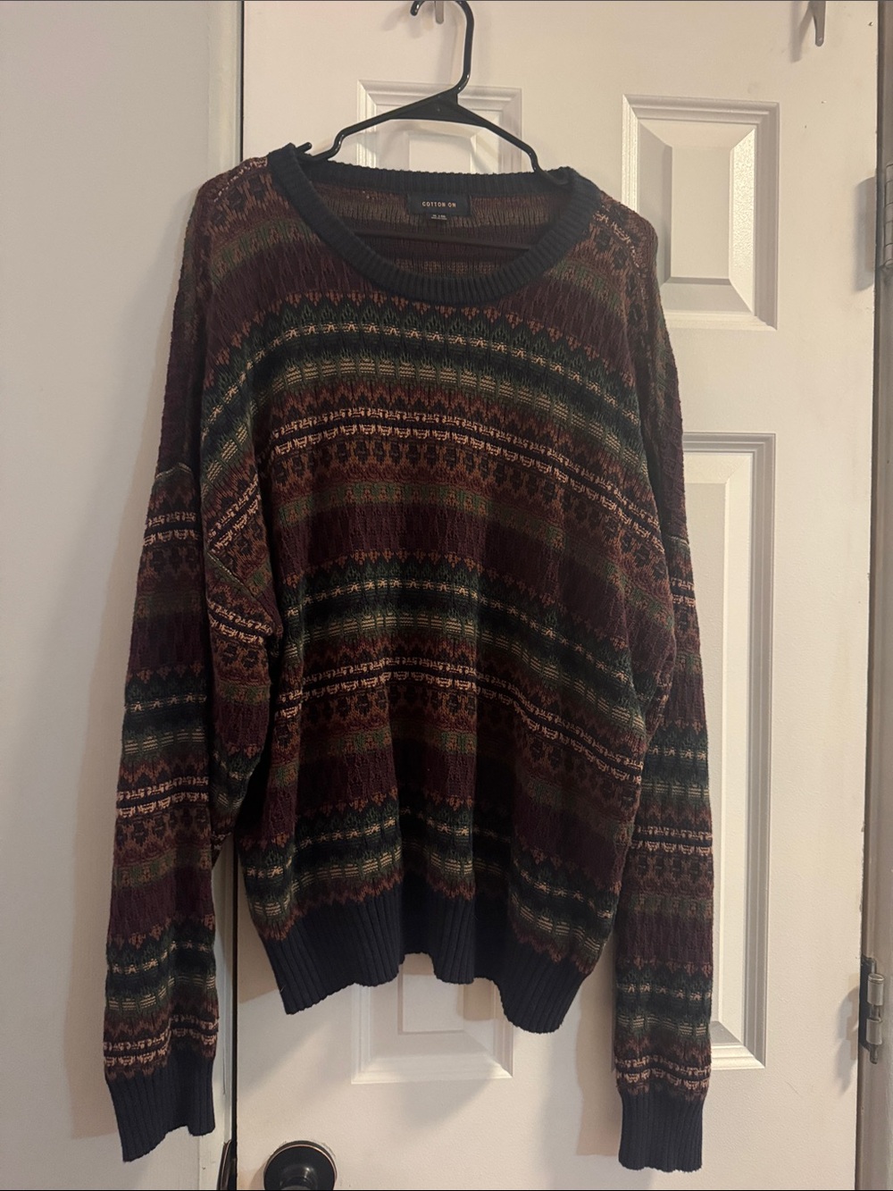 Cotton On Burgundy & Forest Green Fair Isle Crewneck Sweater